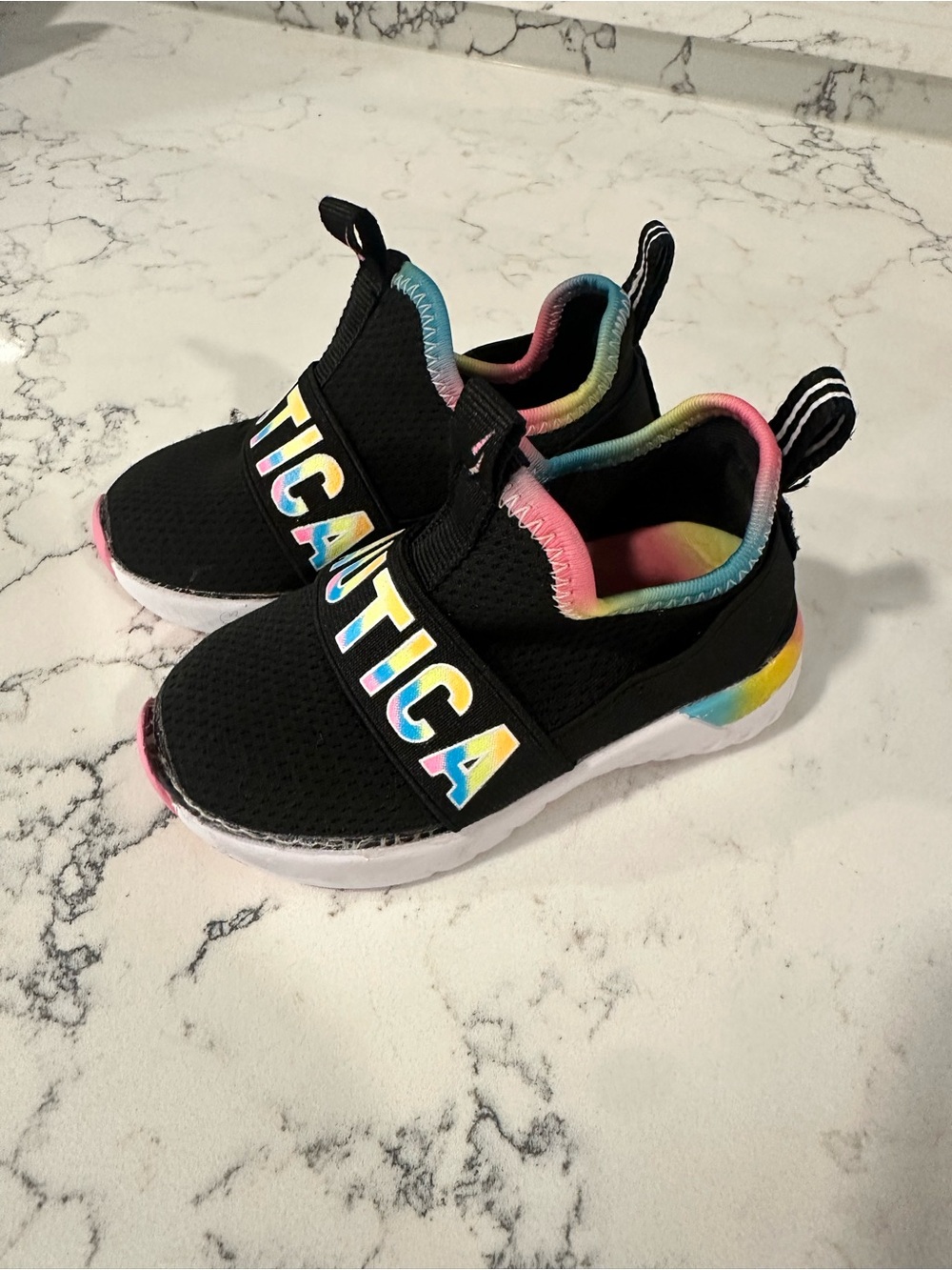 Nautica Kids Black Slip-On Sneakers with Rainbow Trim